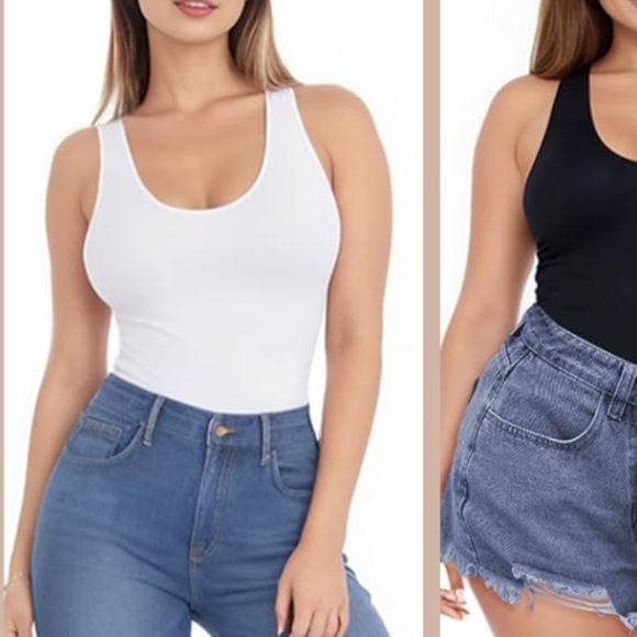 Bodysuit tummy control double lined scoop neck tank top (beige available - Picture 8 of 9